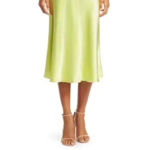NWT CINQ À SEPT Marta 100% Silk-Satin Skirt In Lemongrass Size Large - Picture 6 of 14
